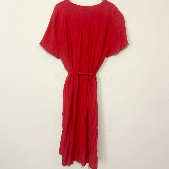 Loft Red/Orange Button Front Short Sleeve Dress w/ Waist Tie SIZE XXL - Picture 6 of 7